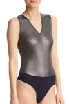 Commando Deep V-neck Faux Leather Bodysuit In Gunmetal