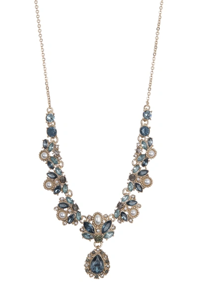 Marchesa Faceted Stone Embellished Cluster Necklace In Gold/blue Tonal