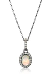 ADORNIA BLACK RHODIUM PLATED STERLING SILVER OPAL HALO OVAL PENDANT NECKLACE,731199497318