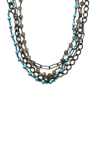 Adornia Black Rhodium Plated Sterling Silver Messy Layered Necklace In Multi