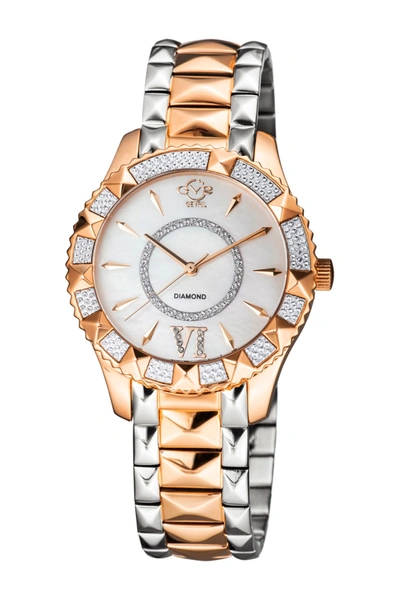 Gevril Venice Mother Of Pearl & Diamond Bracelet Watch, 39mm In Two Toned Ss Iprg