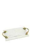 Willow Row White/gold Aluminum & Marble Tray In White-gold