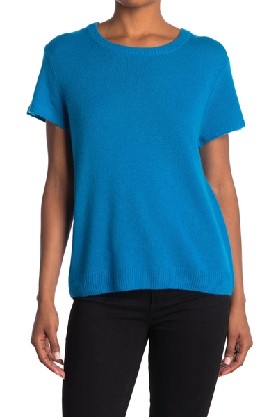 525 America Cashmere Short Sleeve Sweater In Elec Teal