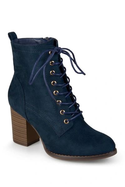 Journee Collection Women's Baylor Lace Up Stacked Heel Booties In Blue