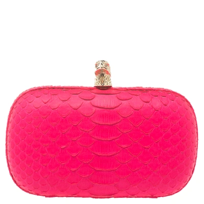 Pre-owned Emilio Pucci Neon Pink Python Eagle Box Clutch