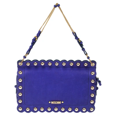 Pre-owned Moschino Blue Studded Leather Flap Shoulder Bag