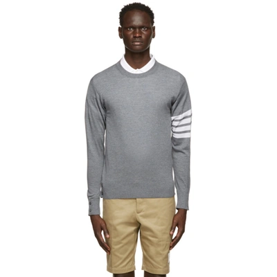 Thom Browne Classic Merino Crewneck Sweater In Grey