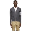 Thom Browne Ripstop Back V-neck Cardigan In Grey