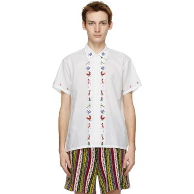 Bode 白色 Cross-stitch Bird 短袖衬衫 In White Multi