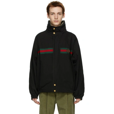 Gucci High-neck Web Stripe Detail Reversible Jacket In Black