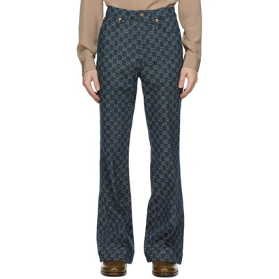 Gucci Eco-washed Gg-jacquard Straight-leg Jeans In Blue