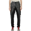 GREG LAUREN BLACK SATIN WASHED 50/50 CARGO PANTS