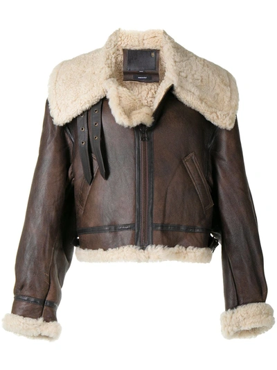 R13 Oversized Short Shearling Jacket In Brown