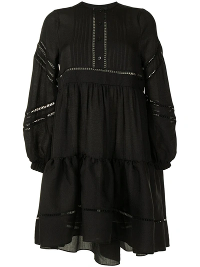 Cynthia Rowley Ladder-inset Balloon-sleeve Swing Dress In Black