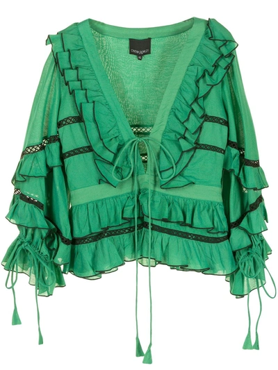 Cynthia Rowley Stella Ruffle Blouse In Green