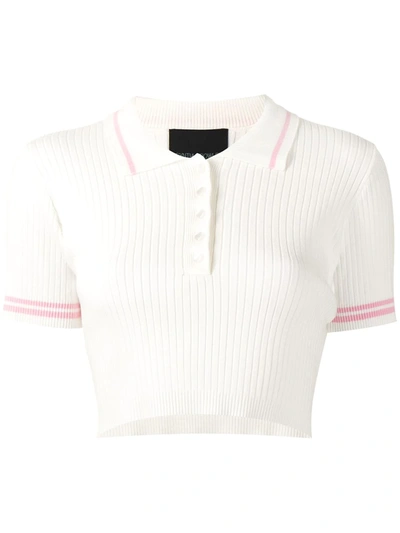 Cynthia Rowley Cropped Ribbed Polo Top In White
