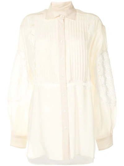 Cynthia Rowley Riley Lace Trim Tuxedo Shirt In White