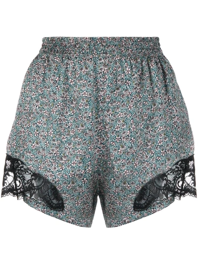 Paco Rabanne Lace-panel Floral-print Shorts In Blue