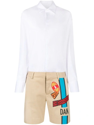 Dsquared2 Shorts And Shirt Playsuit In White Beige