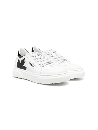 Dsquared2 Teen Maple Print Lace-up Sneakers In White