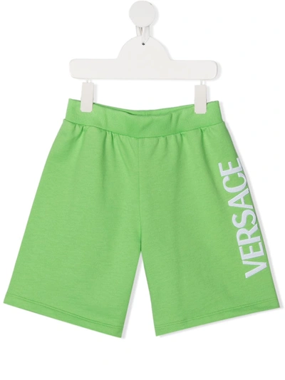 Young Versace Kids' Embroidered Logo Track Shorts In Green