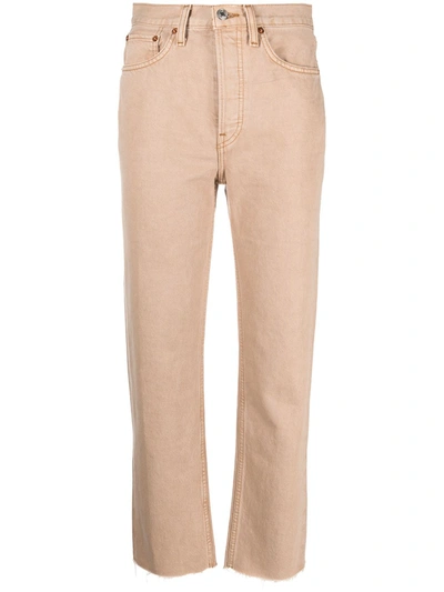 Re/done 70s Originals Stove Pipe Cropped High-rise Straight-leg Jeans In Khaki