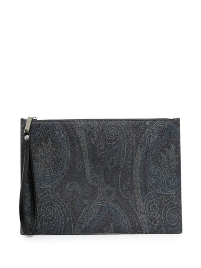 Etro Paisley Zipped Clutch In Blue