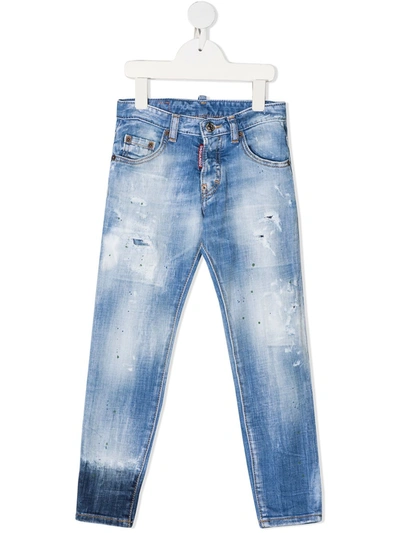 Dsquared2 Kids' Stonewashed Straight-leg Jeans In Blue