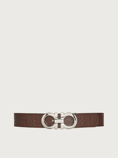 Ferragamo Reversible And Adjustable Gancini Belt In Brown