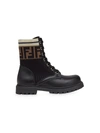 Fendi Ff Motif Lace-up Leather Boots In Black
