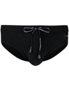 Dolce & Gabbana Black Swim Brief With Metallic Dg Logo In Stretch Polyamide Man In Black