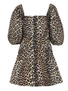 Ganni Balloon Sleeve Flared Dress In Animalier In Animal Print