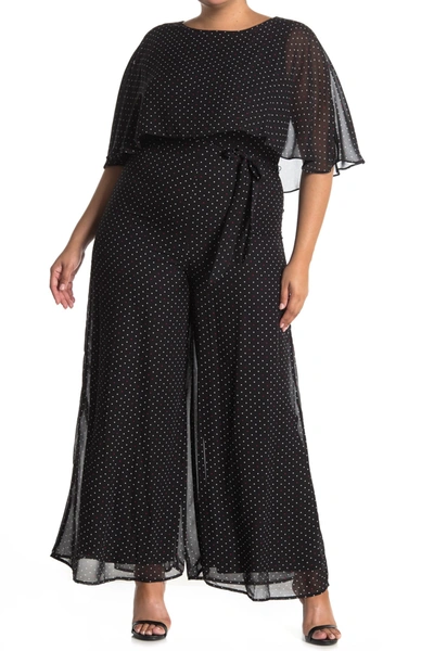 Gabby Skye Polka Dot Chiffon Jumpsuit In Blackraspb