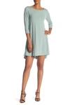 Nina Leonard 3/4 Sleeve Stretch Knit Swing Dress In Sage