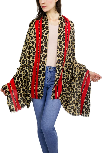 Just Jamie Leopard Print Shawl With Solid Stripes