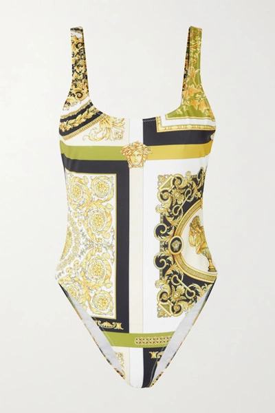 Versace Barocco Blocked One-piece Swimsuit In Gold
