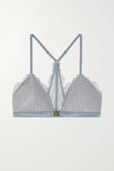Love Stories June Satin-trimmed Stretch-lace Soft-cup Triangle Bra In Blue
