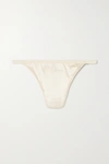 LOVE STORIES ROOMSERVICE LACE-TRIMMED SATIN THONG