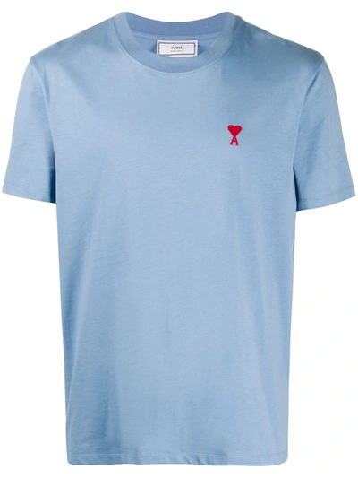 Ami Alexandre Mattiussi Logo-embroidered Organic-cotton T-shirt In Blue
