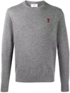 Ami Alexandre Mattiussi Ami Paris Heart Logo Merino Wool Sweater In Grey