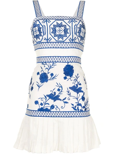 Alexis Asteria Floral Embroidery Dress With Pleating Detail In White