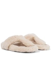 Aquazzura Relax Flat Footbed Shearling Slides In White