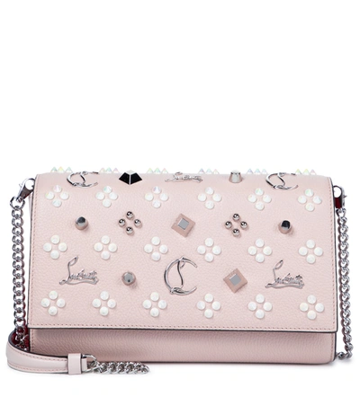Christian Louboutin Paloma Embellished Leather Clutch In Beige
