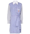 Chloé Stripe Floral Embroidered Long Sleeve Poplin Shirtdress In Blue