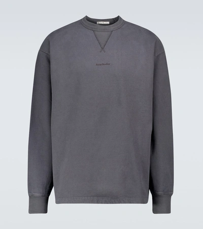 Acne Studios Logo Print Drop Shoulder Cotton Sweatshirt In Slate Grey