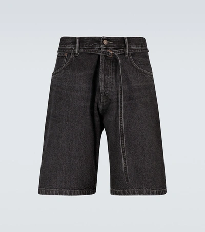 Acne Studios Rowland Wide-leg Belted Denim Shorts In Black