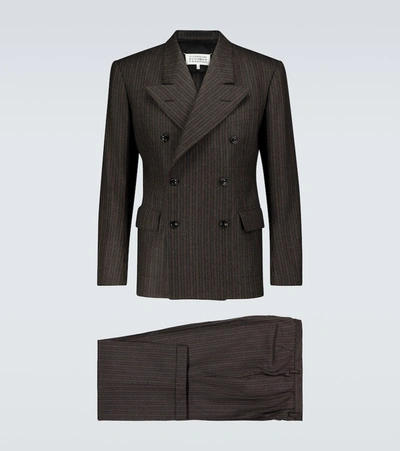 Maison Margiela Wool Pinstriped Suit In Brown