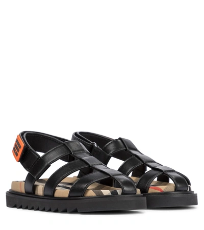 Burberry Babies' Vintage Check Leather Sandals In Black