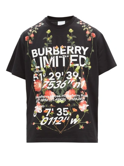 Burberry Black Oversized Montage Print T-shirt In Black,white,pink