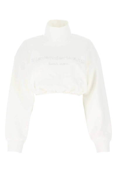 Alexander Wang Cropped Mockneck Sweatshirt In White